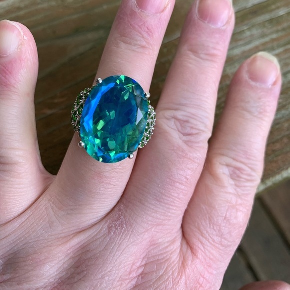 STERLING SILVER PEACOCK QUARTZ RING SIZE 6 - Picture 4 of 8